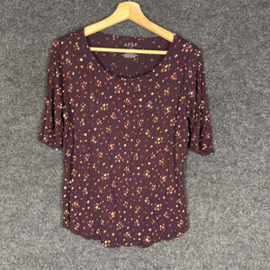 Apt. 9 T-Shirt Women PL Petite Purple Polka Dot Short Sleeve Round Neck Rayon